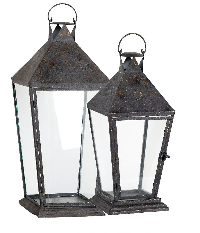 The lanterns are made from a rustic metal and can easily be hung from tents 